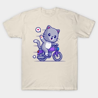 Cute Cat Riding Motorcycle Cartoon T-Shirt